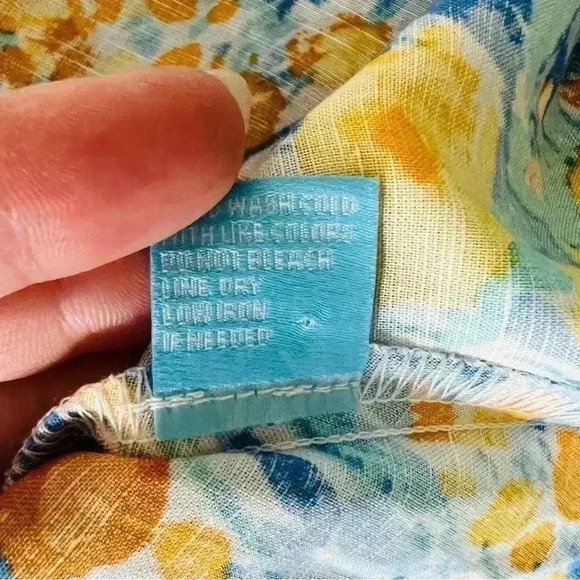 New J. McLaughlin Yellow Blue Floral Blouse Top Linen Blend - Picture 14 of 15